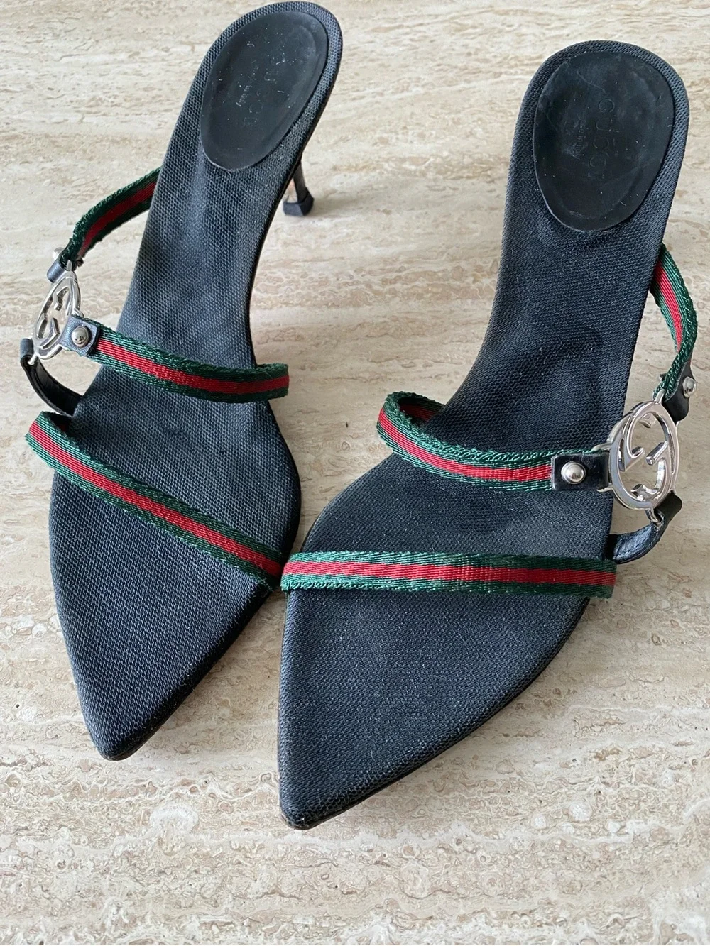 Vintage Gucci Tom Ford-era Stripe GG Sandal Heels - Picture 6 of 9